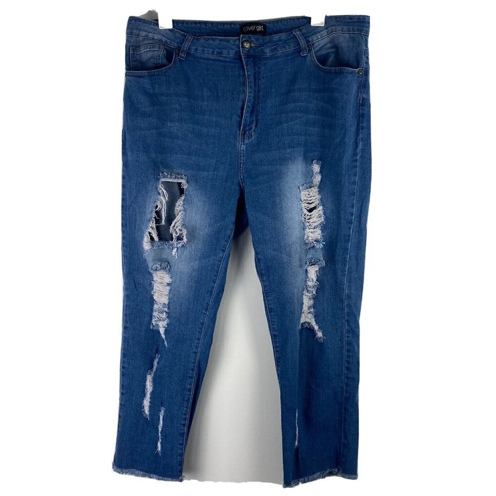 Cover Girl Women's Skinny Jeans Size 22W Light Wash Denim Distressed Raw Hem